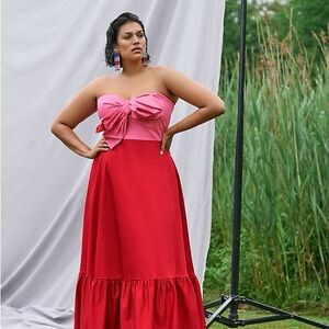 Anthropologie Pink and Red Maxi Dress
